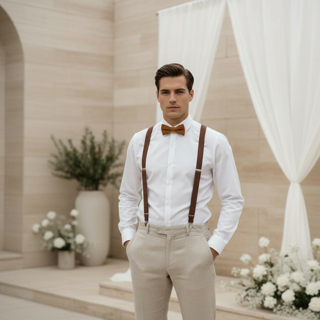 Terracotta Suspenders & Multi-Color Bow Tie Set