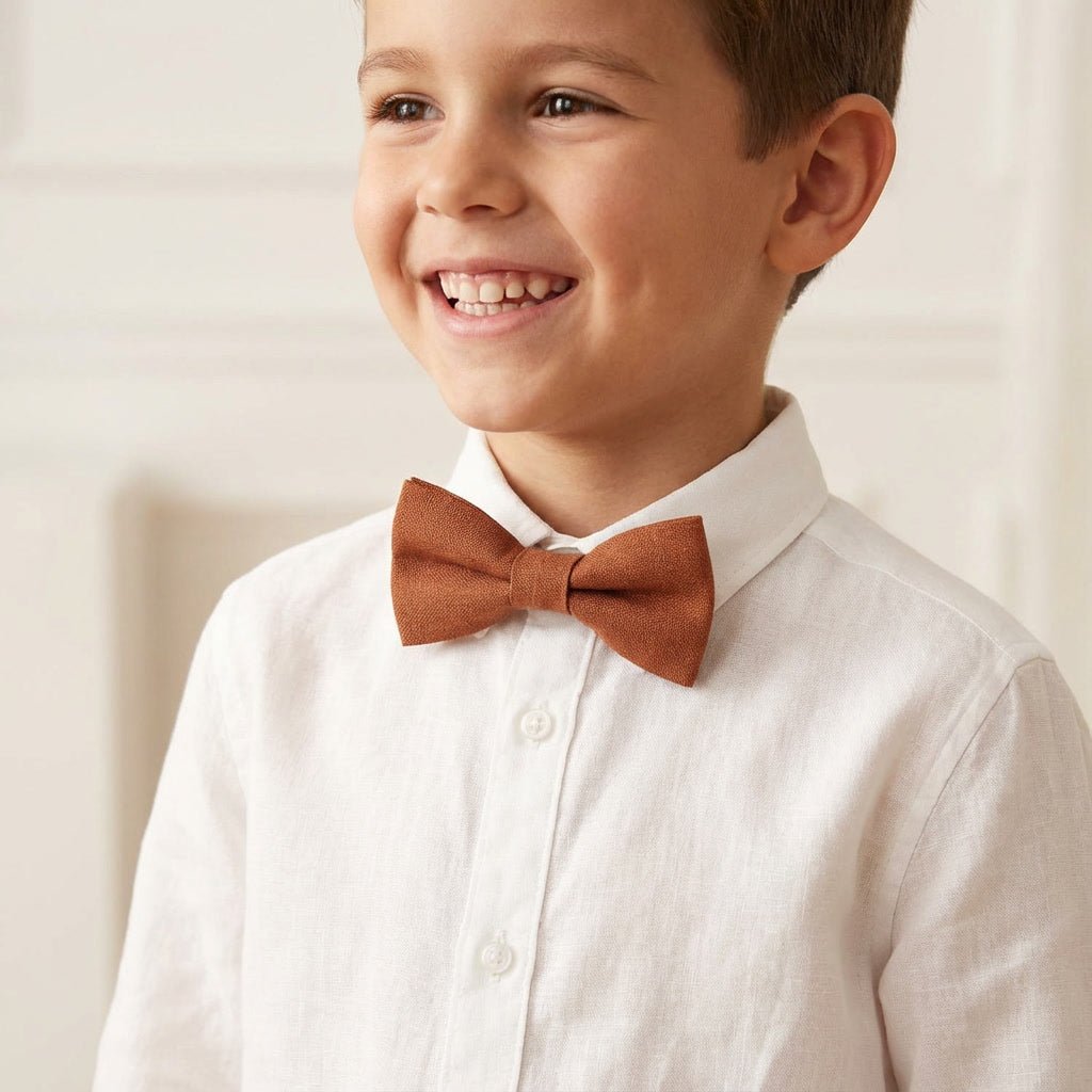 Terracotta Brown Linen Bow Tie - Hemmitie