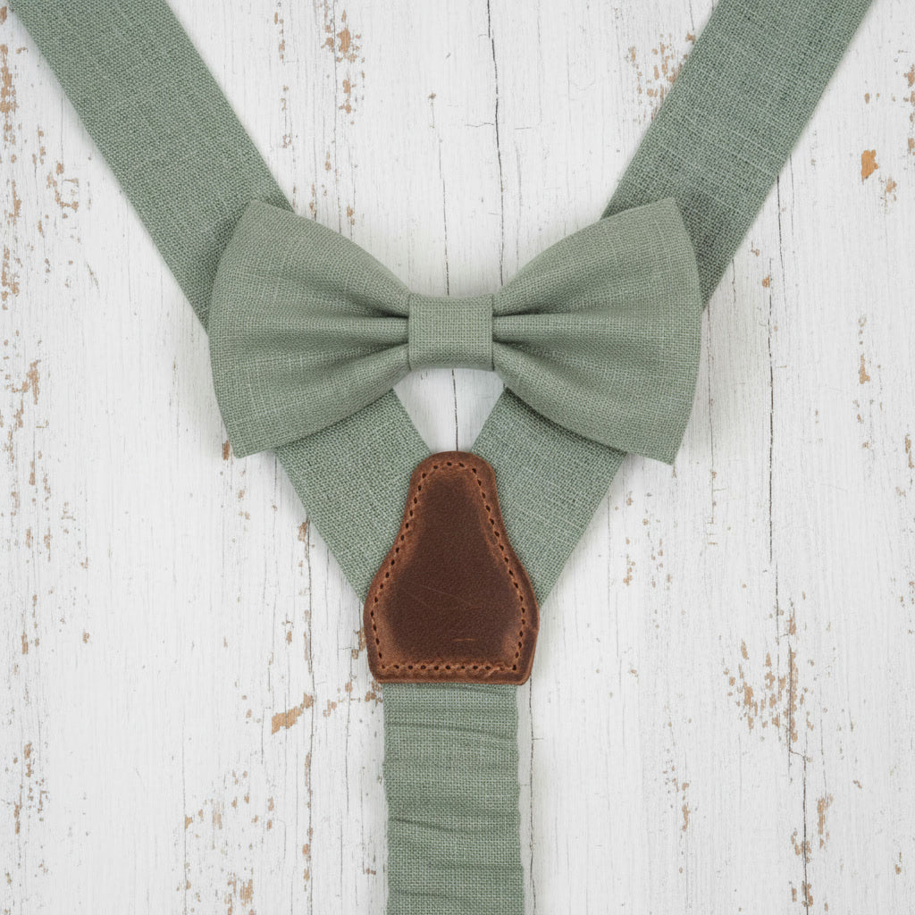 Sage Green Bow Tie & Suspenders Set