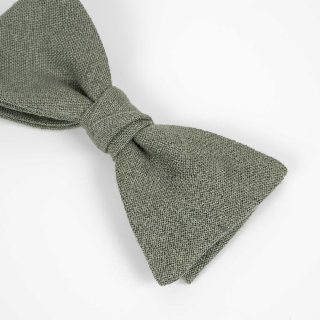 Army Green Linen Pre - tied Bow Tie - Hemmitie